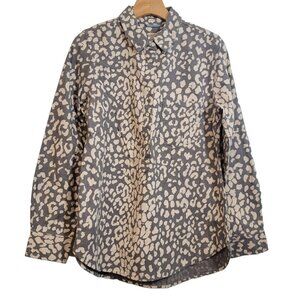 Merona 1/2 Button Blouse Long Sleeve Shirt Gray Animal Print Womens‎ Medium NWOT